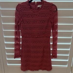 Likely Brand Pink Lace Long-Sleeve Mini Dress
